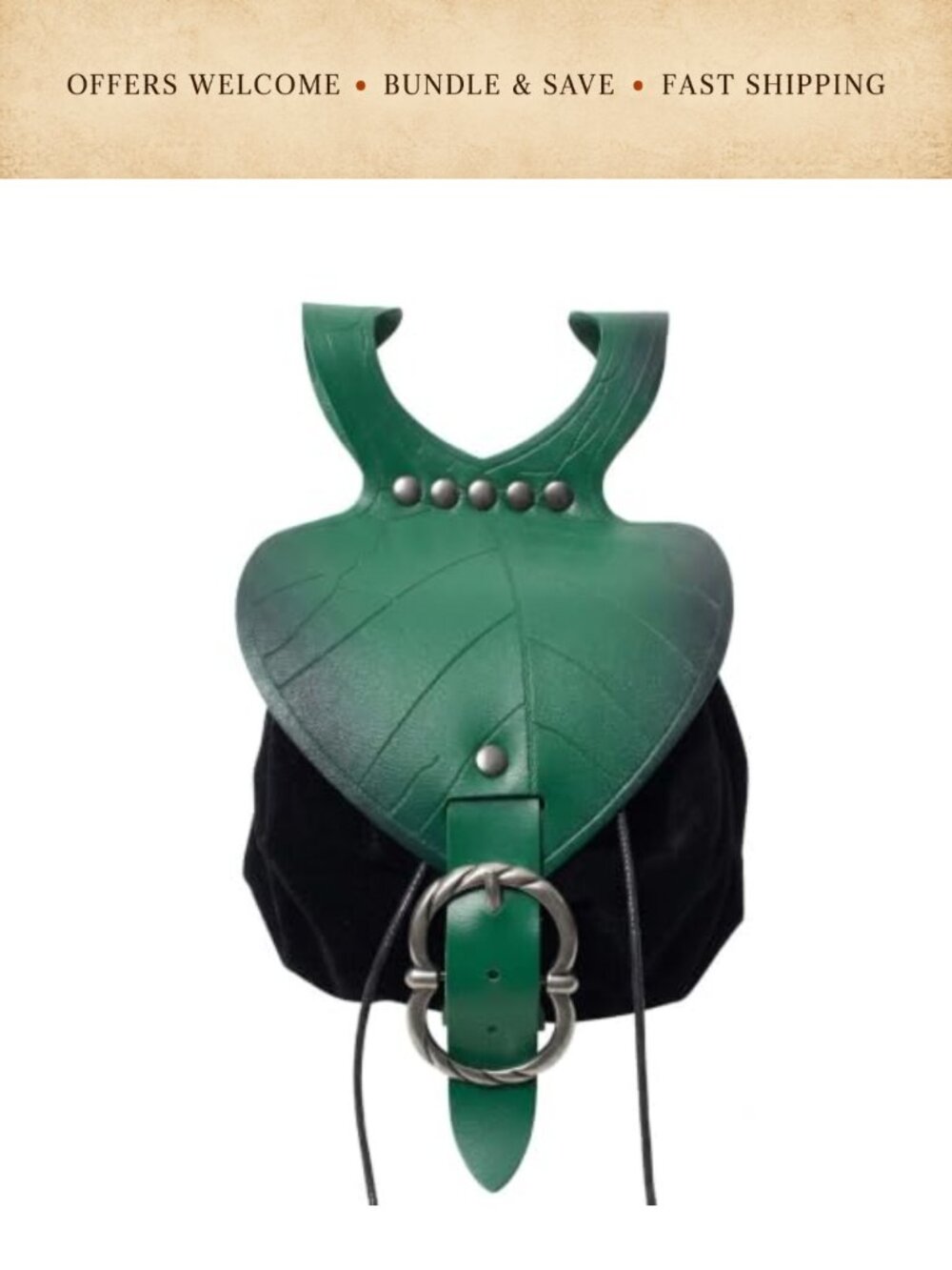 Renaissance Medieval Leaf Drawstring Pouch Faux Leather Belt Bag LARP Cosplay